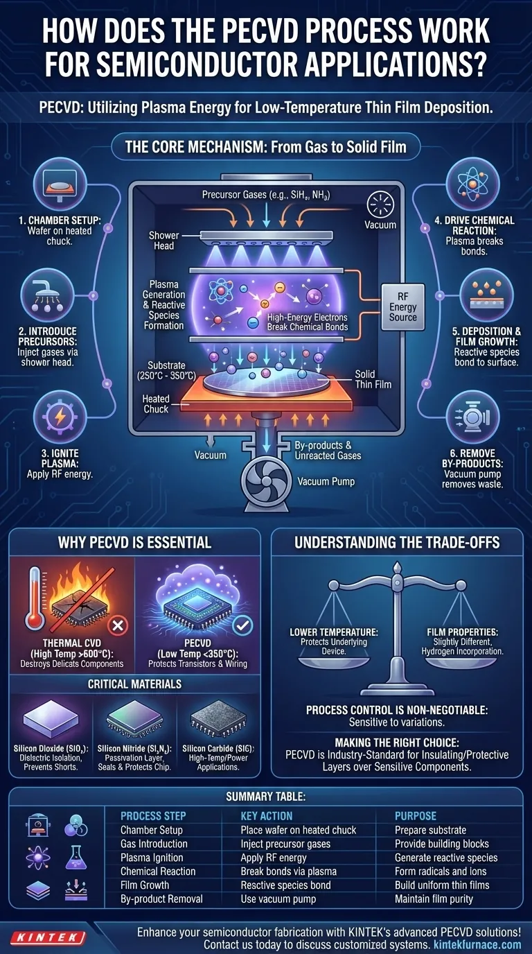 ¿Cómo funciona el proceso PECVD para aplicaciones de semiconductores? Logre la deposición de películas delgadas a baja temperatura Guía Visual