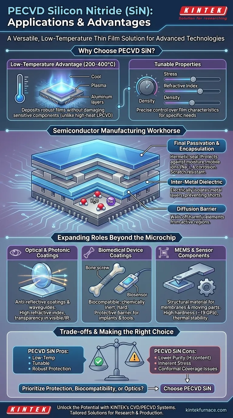 What are some specific applications of Silicon Nitride (SiN) deposited via PECVD? Explore Versatile Uses in Tech Visual Guide