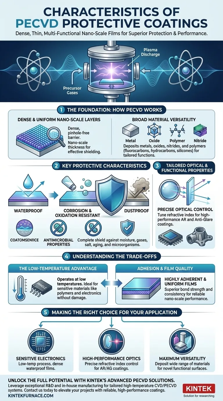 Quelles sont les caractéristiques des revêtements protecteurs créés par PECVD ? Découvrez des films nanométriques denses et multifonctionnels Guide Visuel