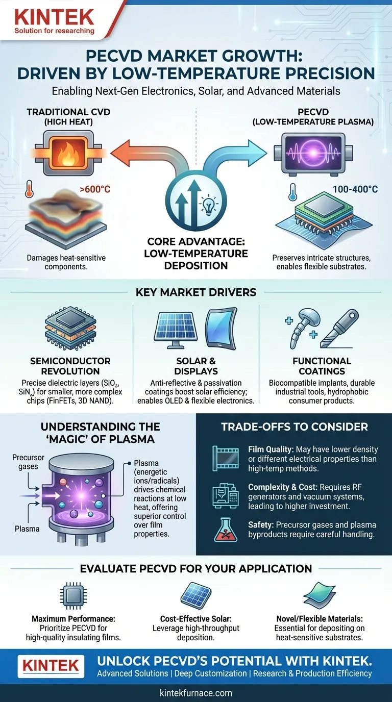 Quali fattori stanno guidando la crescita del mercato PECVD? Fattori chiave per l'elettronica avanzata e la tecnologia solare Guida Visiva