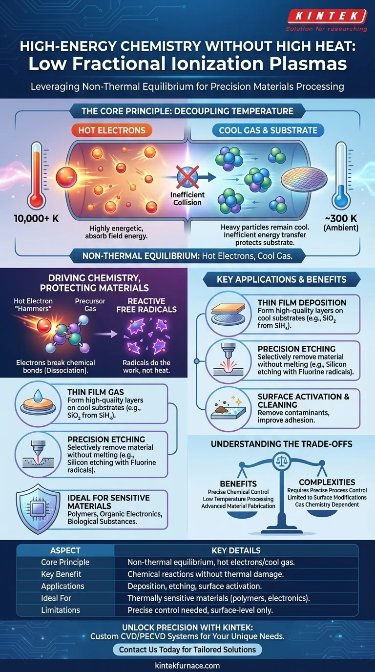 Warum sind Plasmen mit geringer fraktioneller Ionisation für die Materialbearbeitung von Interesse? Hochenergetische Chemie ohne Hitzeschäden ermöglichen Visuelle Anleitung