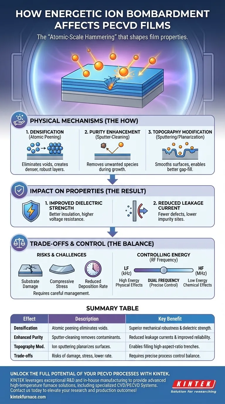 Wie beeinflusst der energiereiche Ionenbeschuss die abgeschiedenen Schichten im PECVD-Verfahren? Verbesserung der Schichtdichte und der elektrischen Leistung Visuelle Anleitung