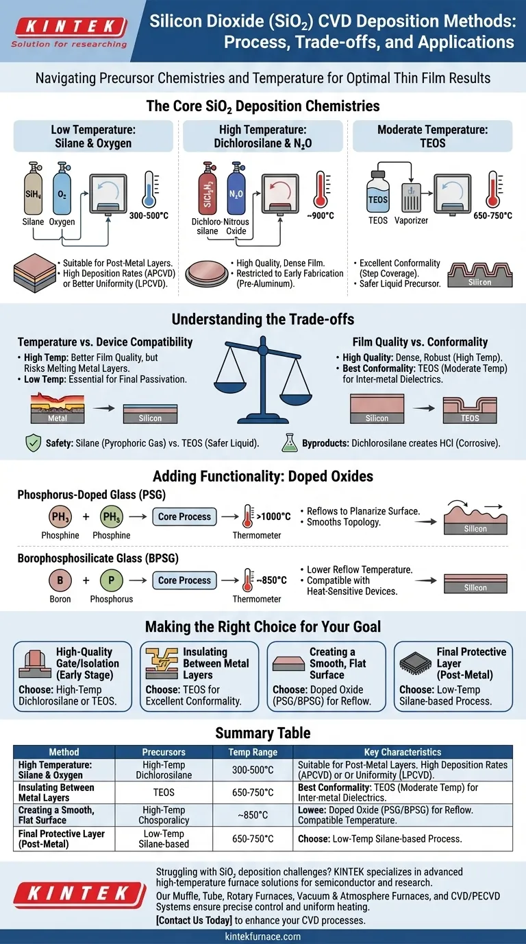 Quais são os métodos para deposição de dióxido de silício usando CVD? Otimize Seu Processo de Semicondutor Guia Visual