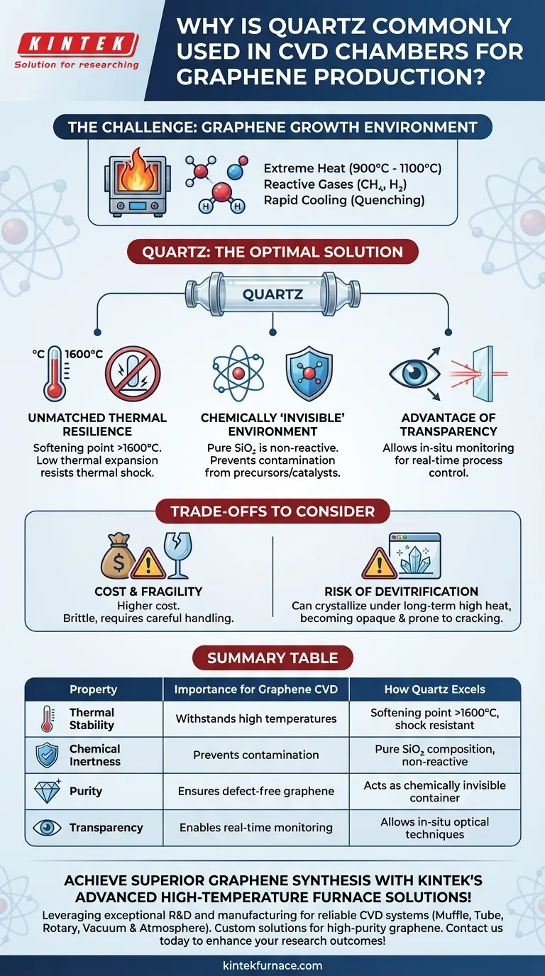 グラフェン製造におけるCVDチャンバーに石英が一般的に使用されるのはなぜですか？高純度合成のための主な利点 ビジュアルガイド