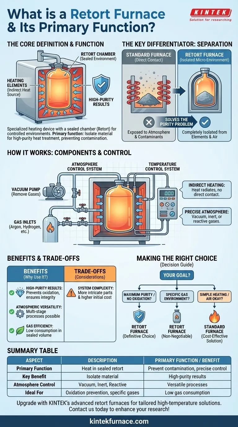 What is a retort furnace and its primary function? Achieve High-Purity Thermal Processing in Sealed Environments Visual Guide