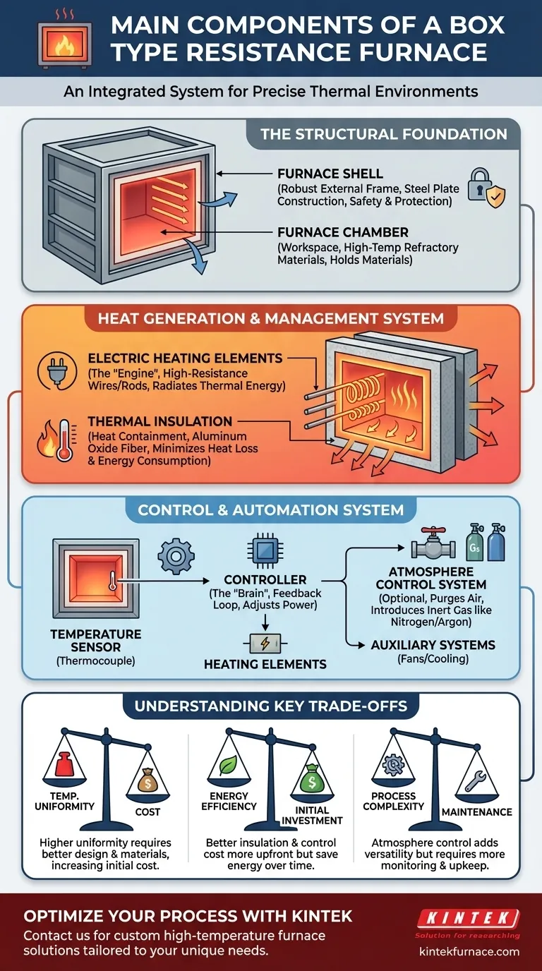 What are the main components of a box type resistance furnace? Unlock Precision Heating for Your Lab Visual Guide
