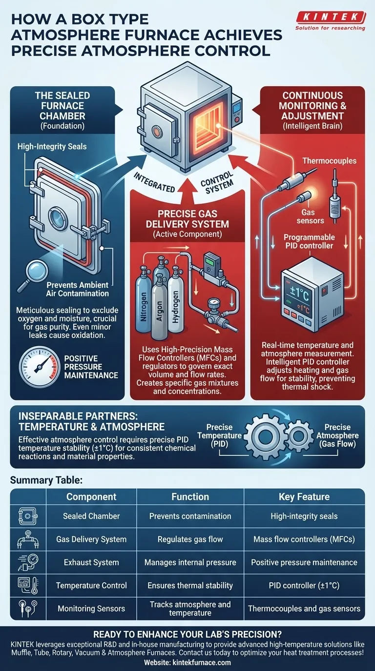 How does a box type atmosphere furnace achieve precise atmosphere control? Discover Key Systems for Reliable Heat Treatment Visual Guide