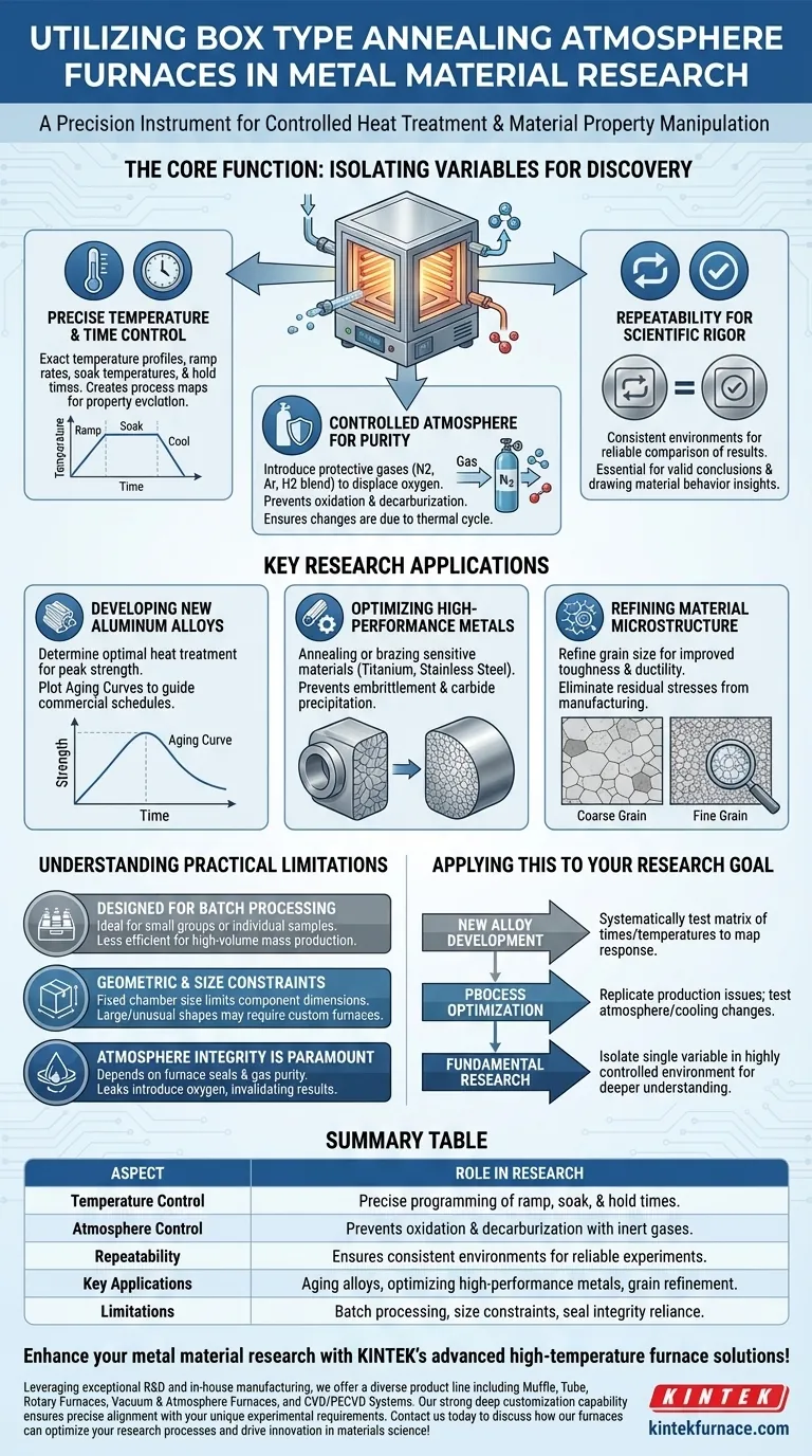 Como o forno de atmosfera de recozimento tipo caixa é utilizado na pesquisa de materiais metálicos? Desvende o Tratamento Térmico de Precisão Guia Visual