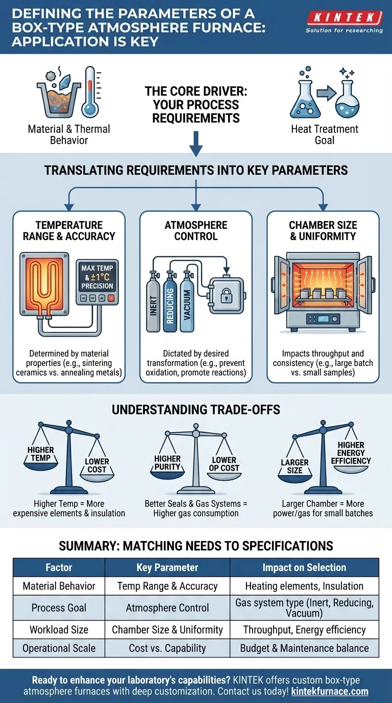 Que fatores determinam os parâmetros específicos de um forno de atmosfera tipo caixa? Otimize seu processo de tratamento térmico Guia Visual