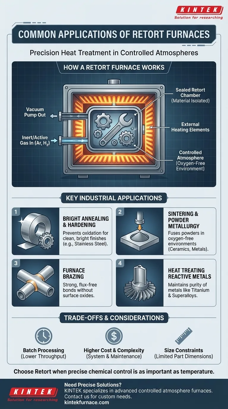 Quais são algumas aplicações comuns dos fornos de retorta? Essencial para Tratamento Térmico em Atmosfera Controlada Guia Visual