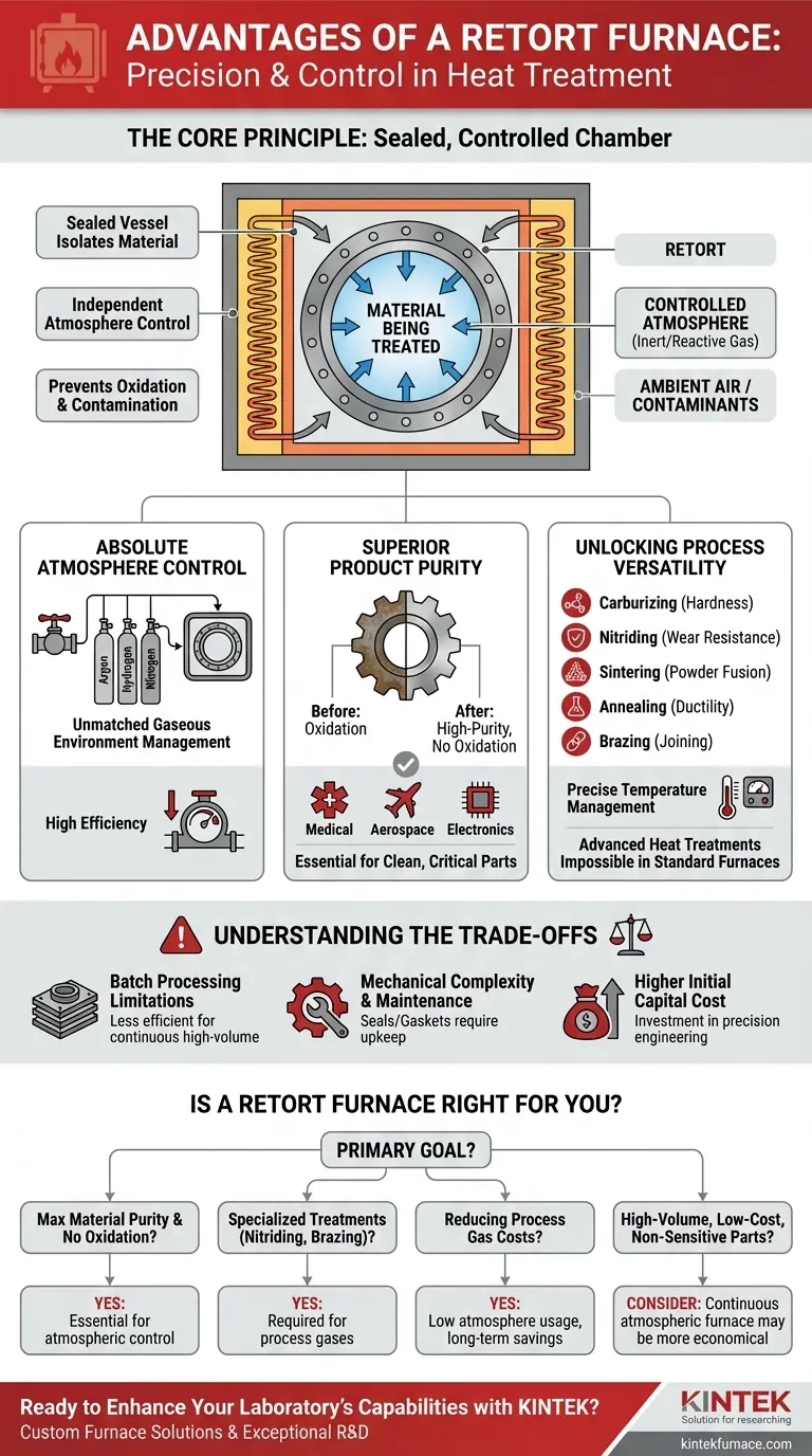 What are the main advantages of using a retort furnace? Achieve Superior Control and Purity in Heat Treatment Visual Guide