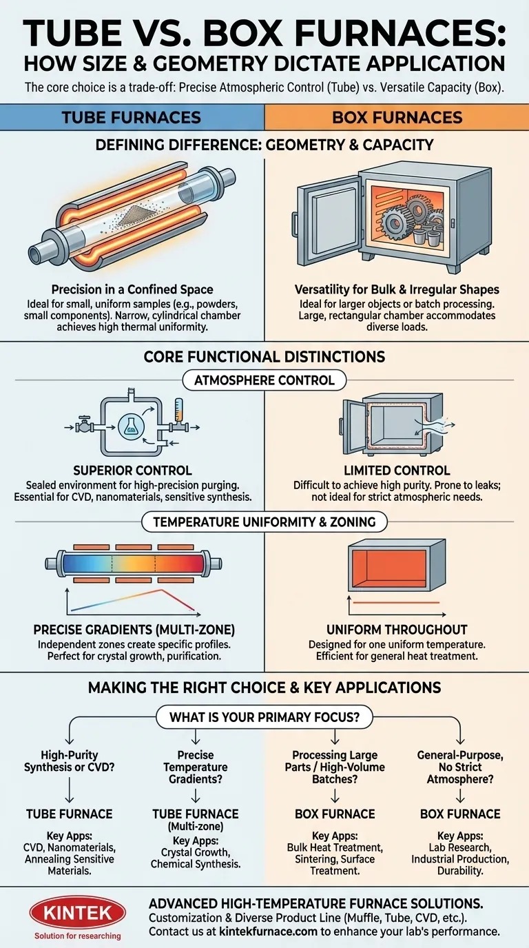 How does the size of tube and box furnaces affect their applications? Choose the Right Furnace for Your Lab Needs Visual Guide