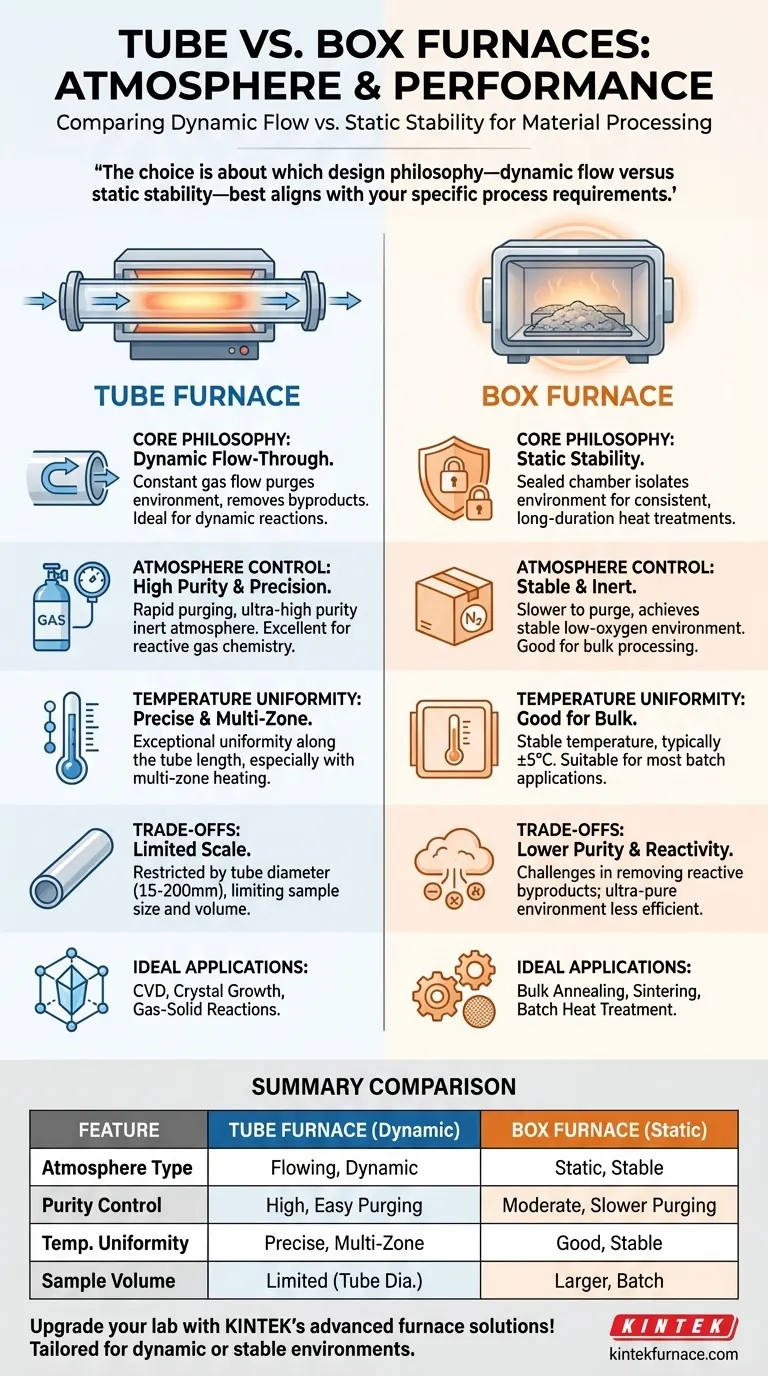 Wie unterscheidet sich die Atmosphäre zwischen Rohröfen und Kammeröfen? Optimieren Sie Ihren Wärmebehandlungsprozess Visuelle Anleitung