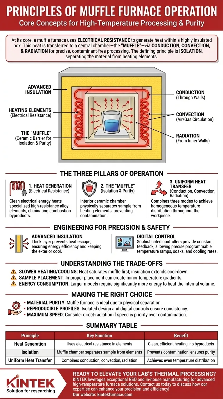 Em quais princípios operam os fornos muflados? Domínio do Calor, Isolamento e Transferência Uniforme Guia Visual