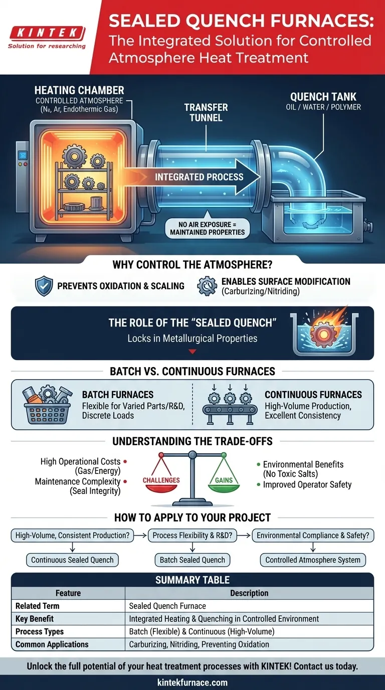 Que termo relacionado é mencionado em conexão com fornos de atmosfera controlada? Descubra o Têmpera Selada (Sealed Quench) para Tratamento Térmico Superior Guia Visual