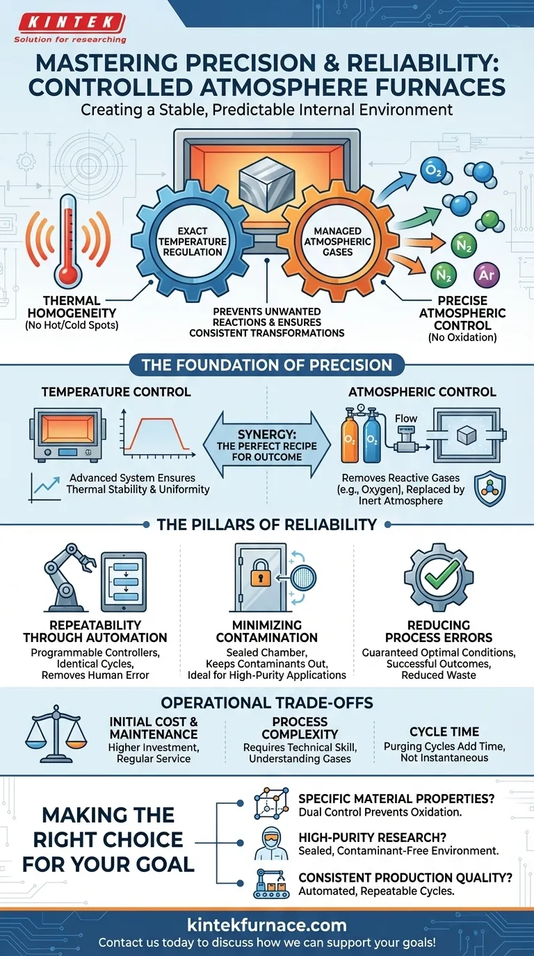 In che modo un forno a atmosfera controllata garantisce precisione e affidabilità? Ottieni un'elaborazione dei materiali coerente Guida Visiva