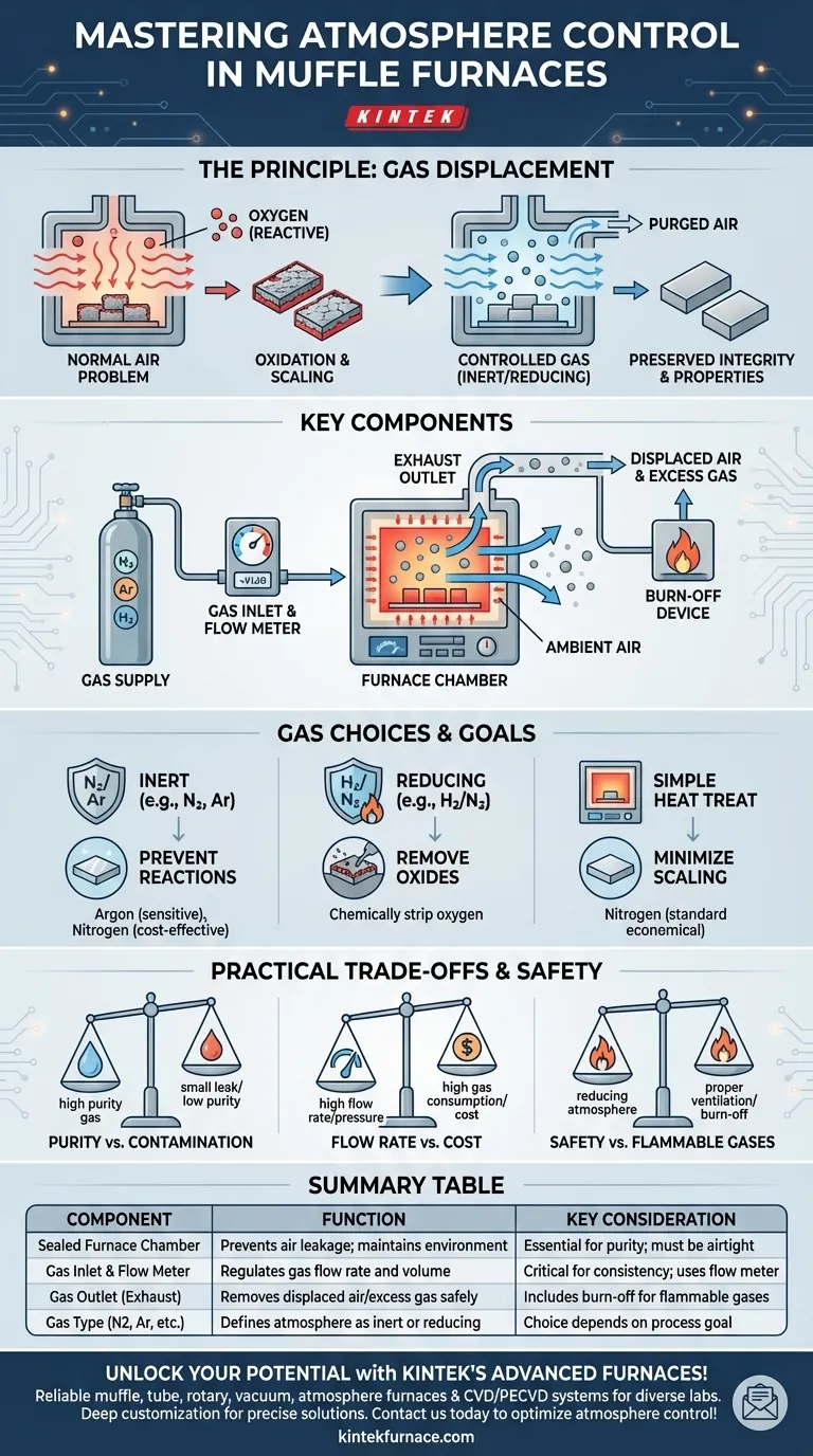 How is the atmosphere controlled in an atmosphere protection muffle furnace? Master Precise Gas Control for Superior Results Visual Guide