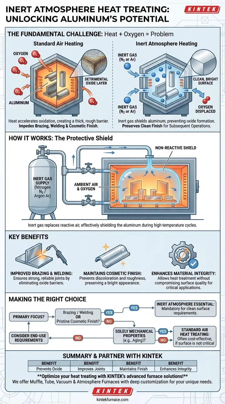 How does inert atmosphere heat treating benefit aluminum? Prevent Oxide Buildup for Superior Results Visual Guide