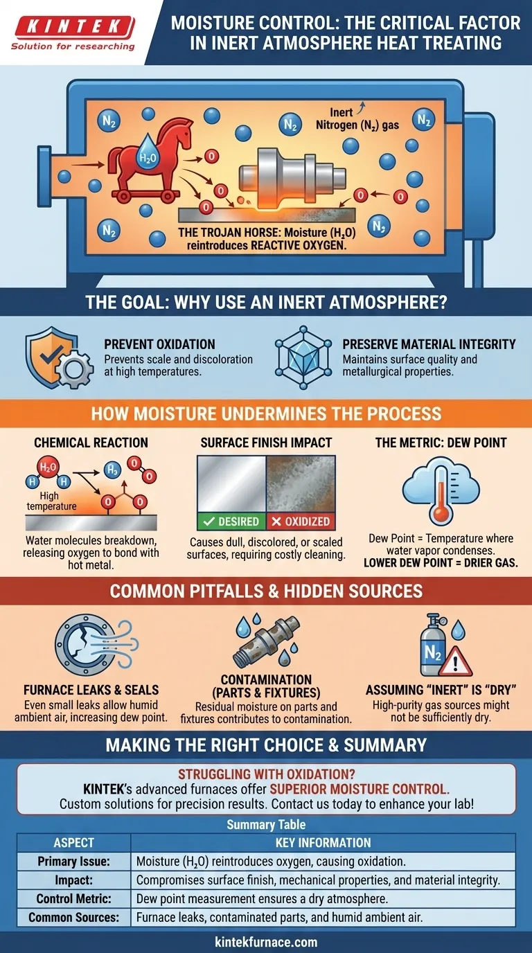 Why is moisture control critical in inert atmosphere heat treating? Prevent Oxidation and Ensure Material Integrity Visual Guide