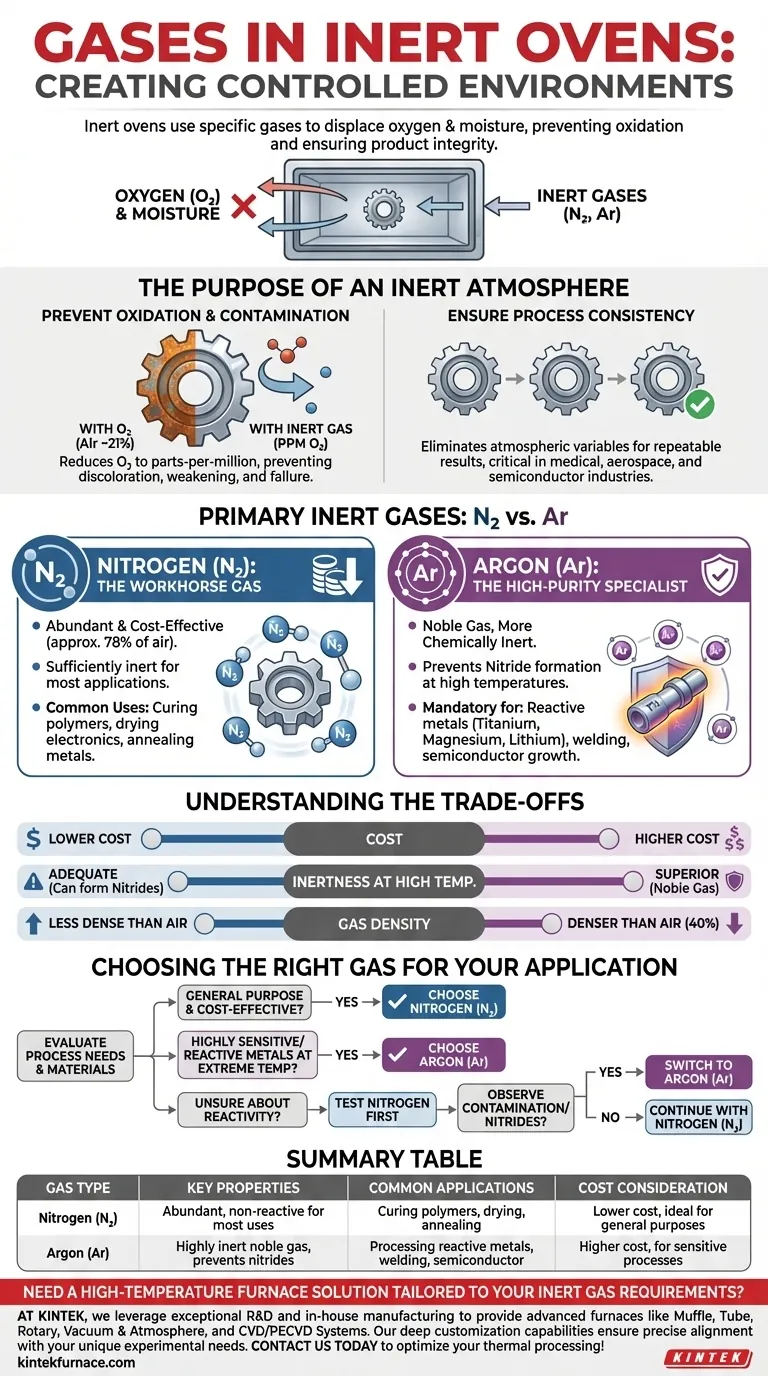 Que tipos de gases são utilizados em fornos inertes para criar um ambiente controlado? Descubra Nitrogênio vs. Argônio para Resultados Ótimos Guia Visual