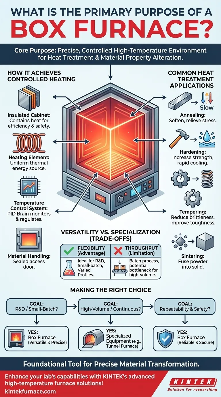 What is the primary purpose of a box furnace? Achieve Precise Heat Treatment for Your Materials Visual Guide