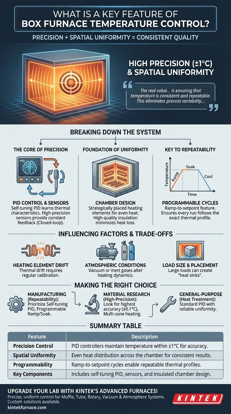 Qual è una caratteristica fondamentale dei forni a muffola (box furnaces) per quanto riguarda il controllo della temperatura? Ottieni un riscaldamento preciso e uniforme per il tuo laboratorio Guida Visiva