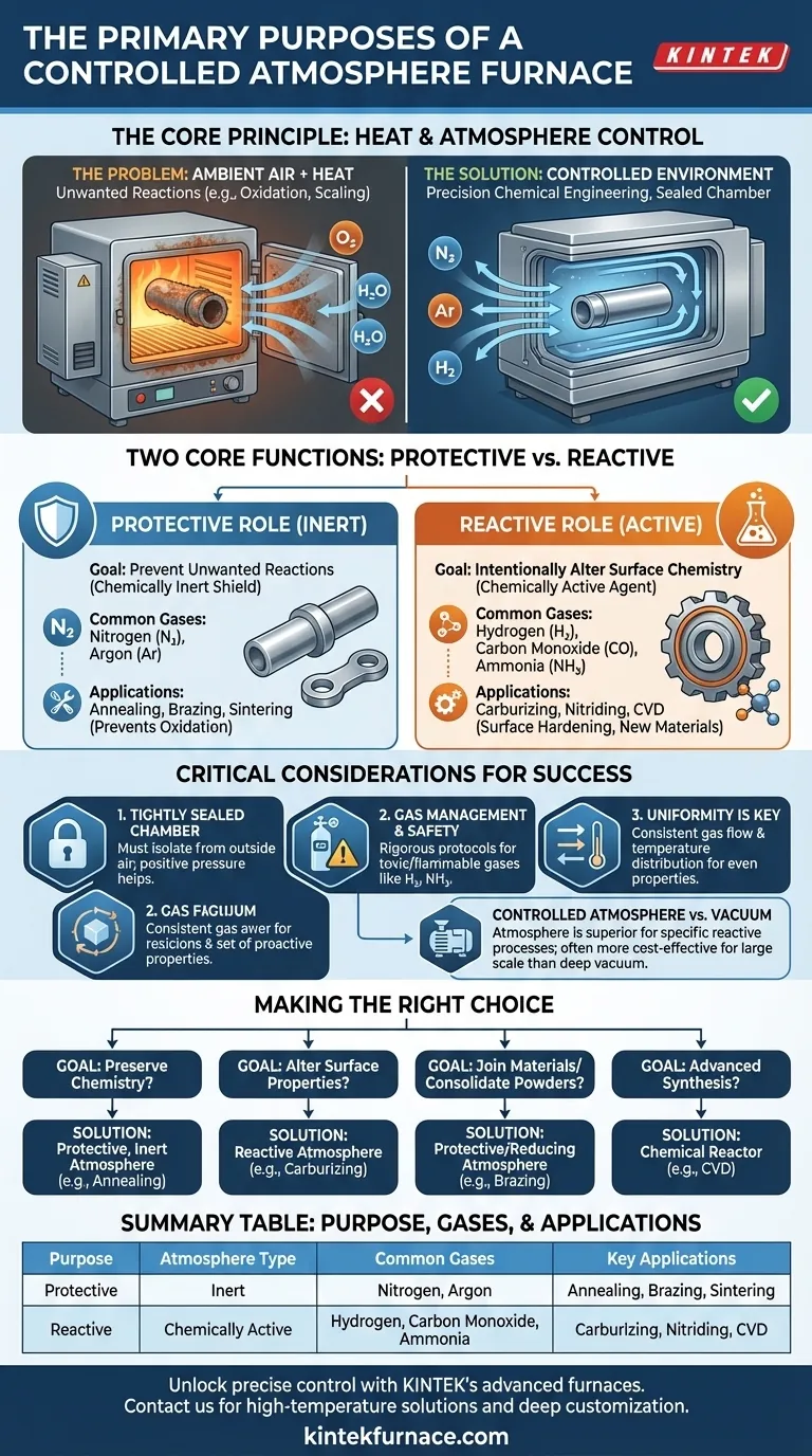 Quali sono gli scopi principali di un forno a atmosfera controllata? Ottenere una lavorazione e protezione precisa dei materiali Guida Visiva