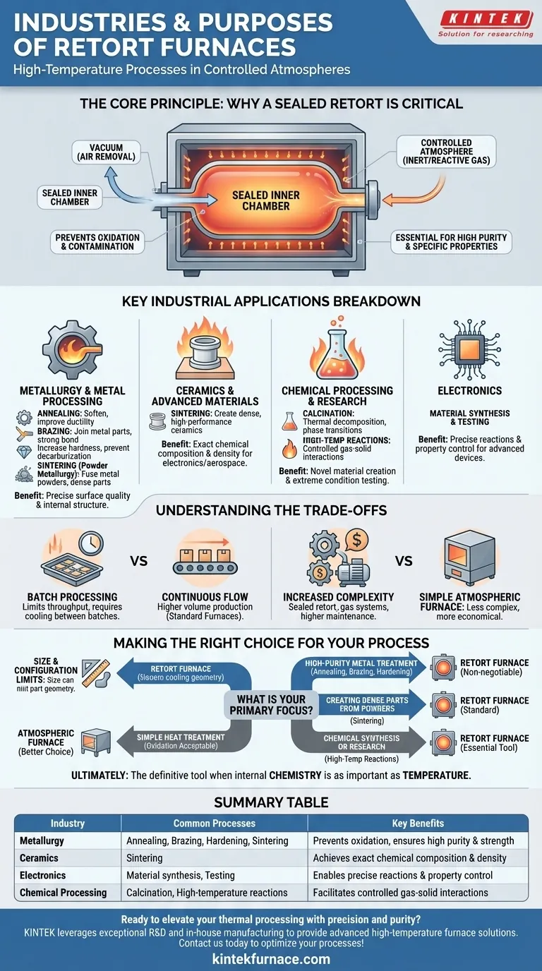 What industries commonly use retort furnaces and for what purposes? Unlock High-Purity Thermal Processing Visual Guide