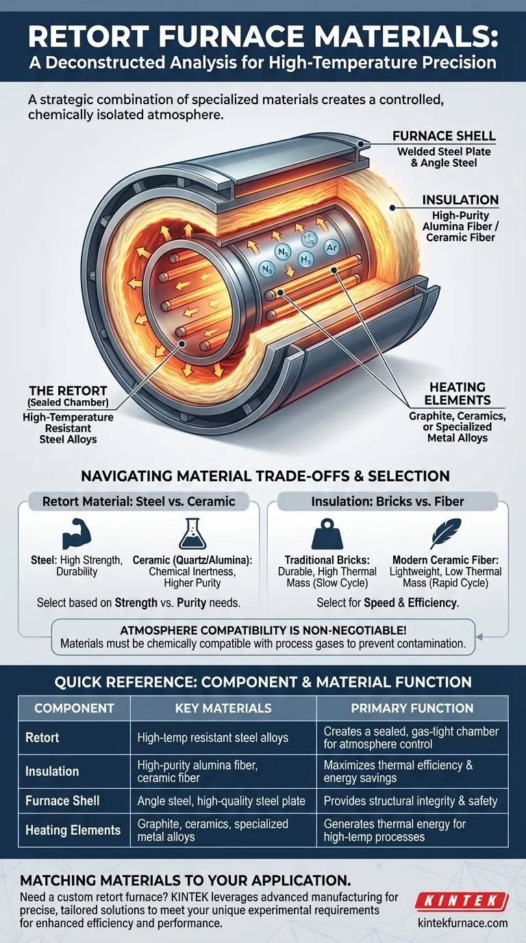 What materials are used in the construction of a retort furnace? Discover Key Components for High-Temp Control Visual Guide