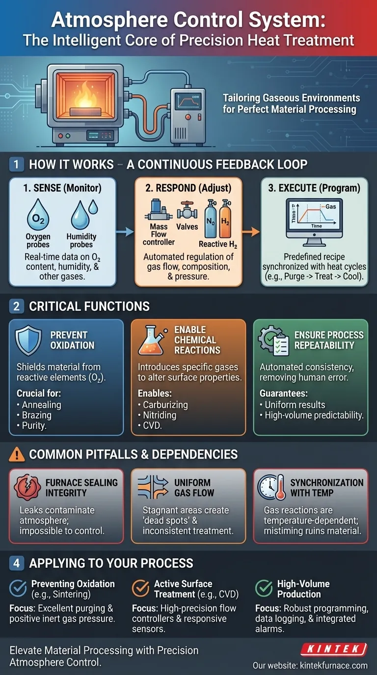 Qual é o papel do sistema de controle de atmosfera em um forno de atmosfera programado? Domine a Precisão e a Proteção Guia Visual