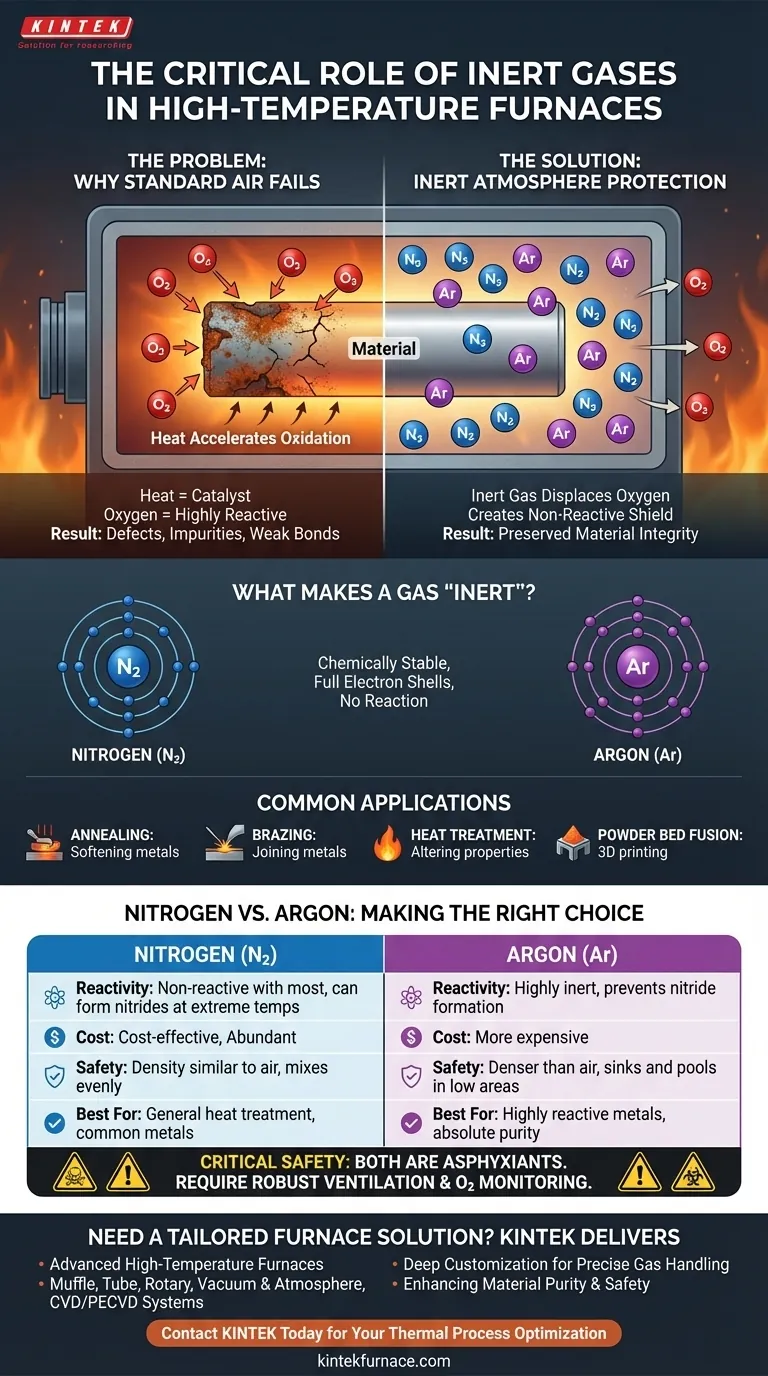 Por que gases inertes como nitrogênio e argônio são usados em fornos? Prevenir a Oxidação e Garantir a Pureza do Material Guia Visual