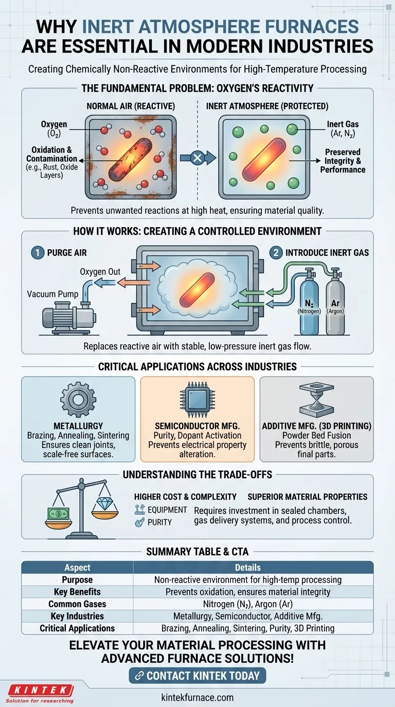 Why are inert atmosphere furnaces considered essential in modern industries? Unlock Purity and Precision in High-Temp Processing Visual Guide