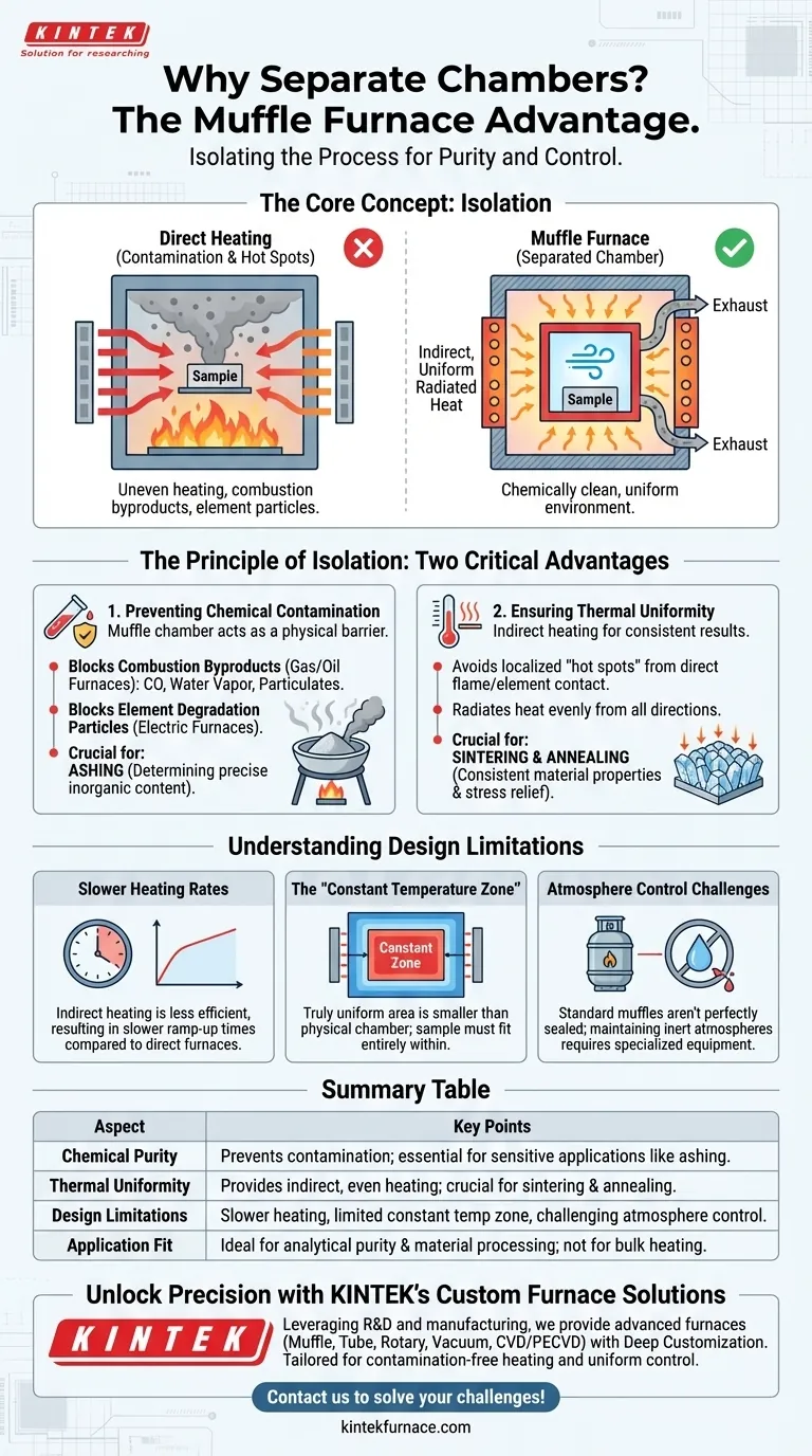 Por que a separação de câmaras é importante em um forno mufla? Garante Pureza e Aquecimento Uniforme Guia Visual