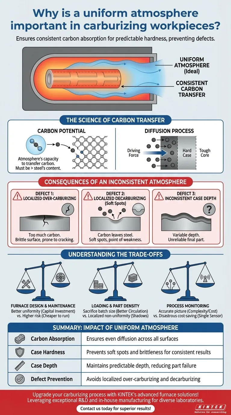Por que uma atmosfera uniforme é importante nos processos de cementação (carburizing)? Garante Dureza Consistente e Previne Falhas Guia Visual