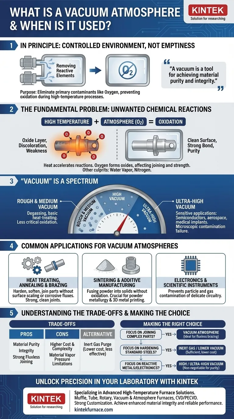 O que é uma atmosfera de vácuo e quando é utilizada? Garanta a Pureza e Integridade do Material em Processos de Alta Temperatura Guia Visual