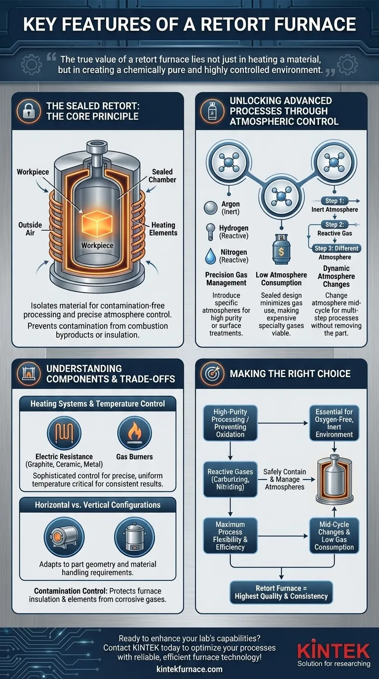 What are the key features of a retort furnace? Unlock Precise Atmospheric Control for Advanced Processes Visual Guide