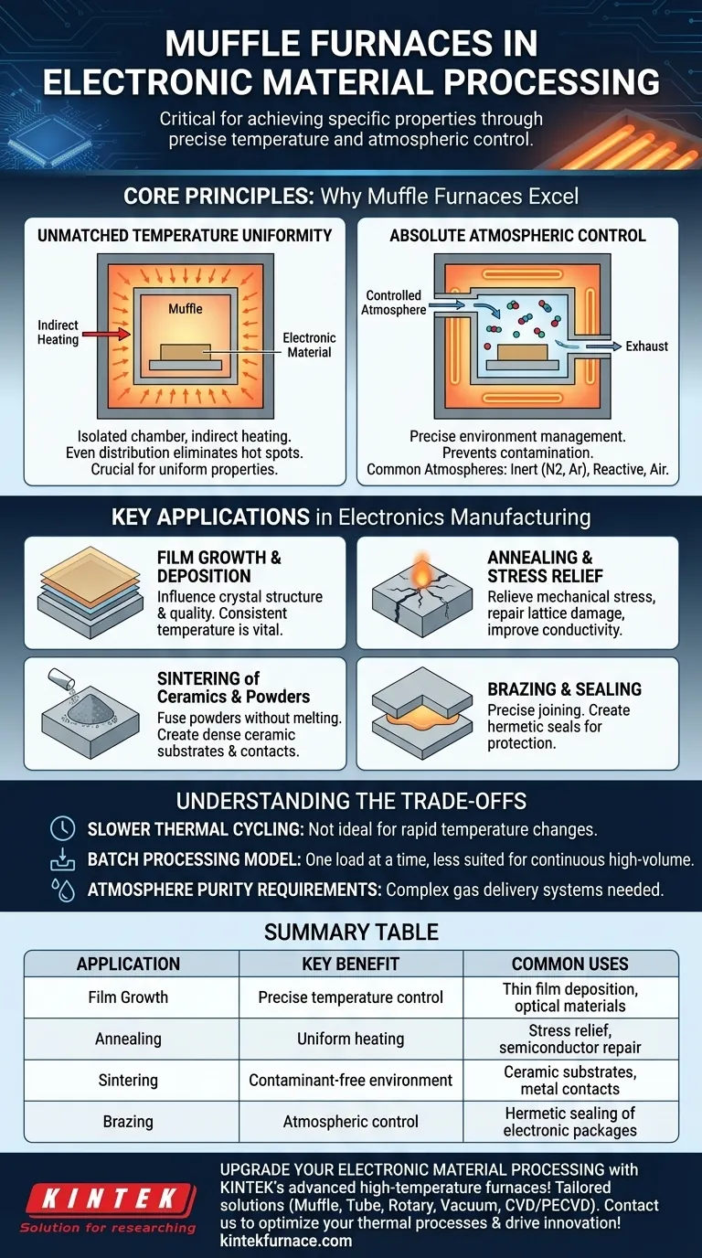 Como os fornos mufla são utilizados no processamento de materiais eletrônicos? Obtenha Controle Térmico Preciso para Eletrônicos Guia Visual