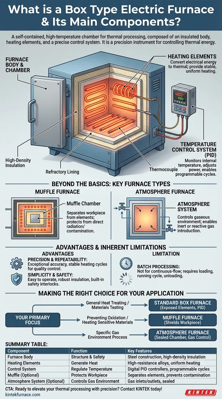 O que é um forno elétrico tipo caixa e quais são seus componentes principais? Descubra o Aquecimento de Precisão para o seu Laboratório Guia Visual
