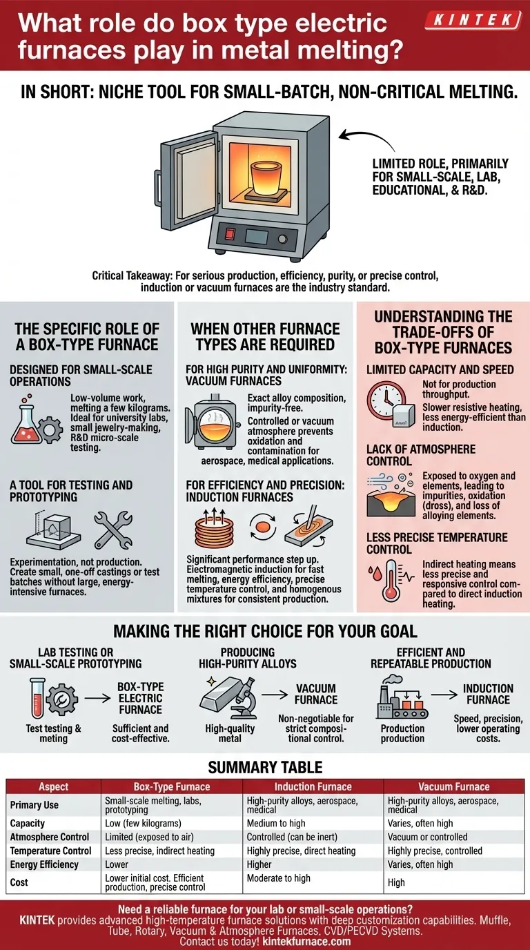 What role do box type electric furnaces play in metal melting? Ideal for Small-Scale Lab and Prototyping Needs Visual Guide