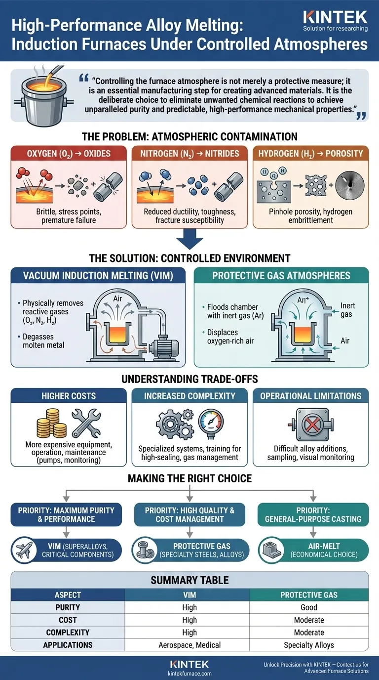 真空または不活性ガス雰囲気下で誘導溶解炉を使用する主な目的は何ですか？高性能合金における純度と性能の達成 ビジュアルガイド