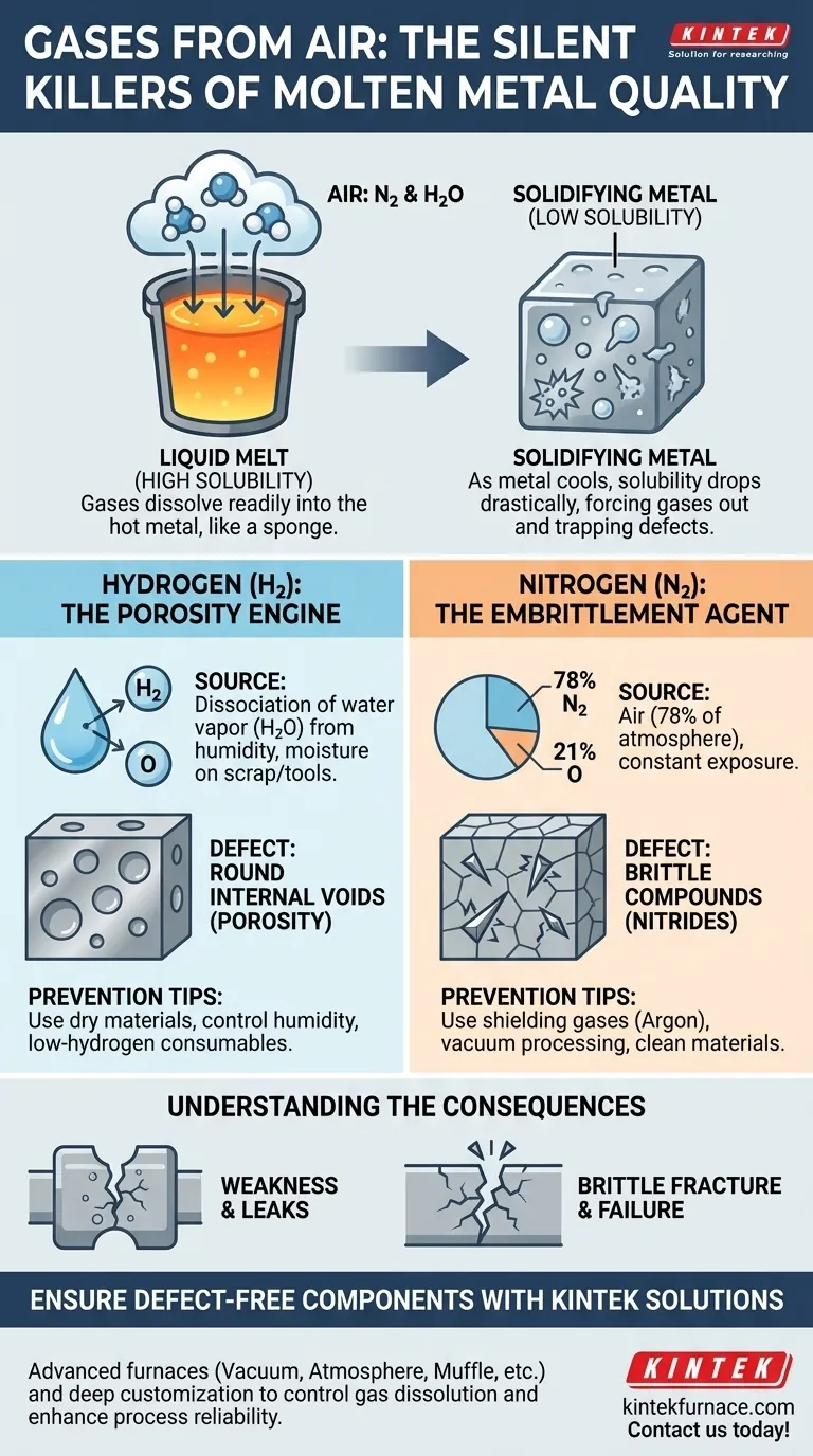 Quali gas presenti nell'aria possono dissolversi nel metallo fuso e causare difetti? Prevenire la porosità e l'infragilimento Guida Visiva
