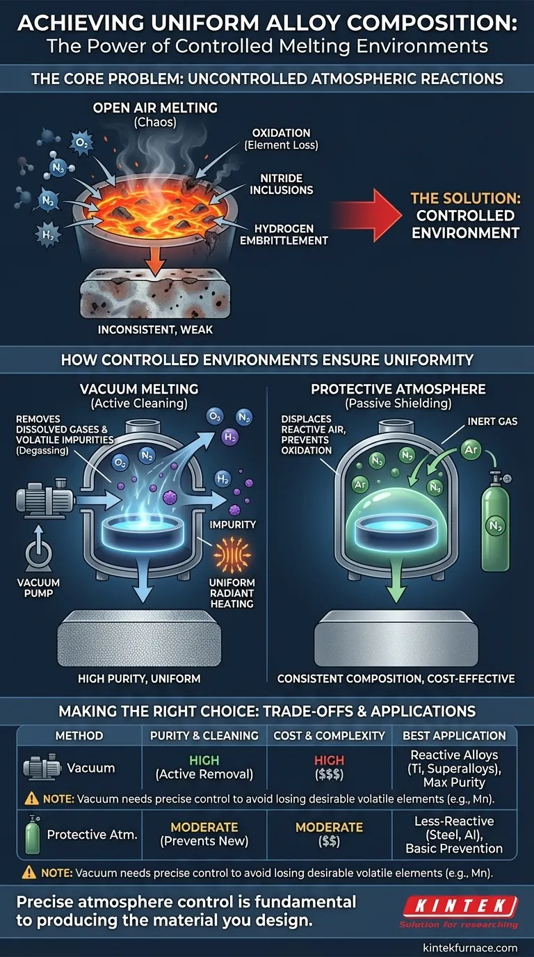 Why is alloy composition more uniform when melted under vacuum or protective atmospheres? Ensure Precise Alloy Quality Visual Guide