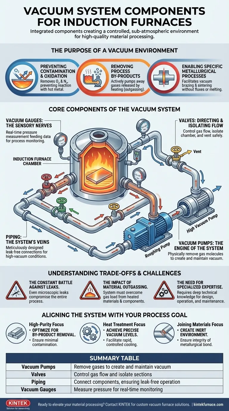 Quali componenti sono coinvolti in un sistema a vuoto per forni a induzione? Ottimizza la tua lavorazione ad alta temperatura Guida Visiva