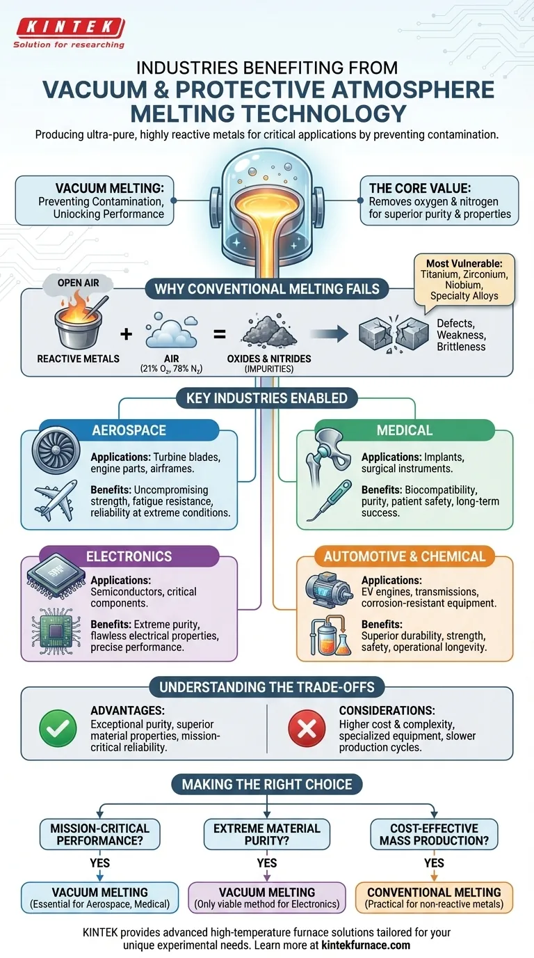 Quelles industries bénéficient de la technologie de fusion sous vide ou sous atmosphère protectrice ? Découvrez la pureté pour l'aérospatiale, le médical, et bien plus encore Guide Visuel