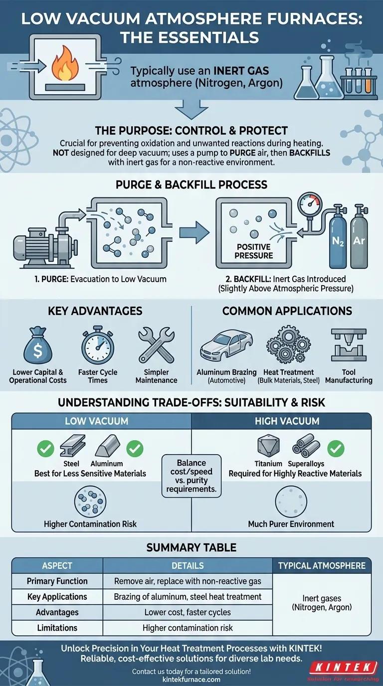 Que tipo de atmosfera é tipicamente usada em fornos de atmosfera de baixo vácuo? Otimize seu tratamento térmico com gases inertes Guia Visual