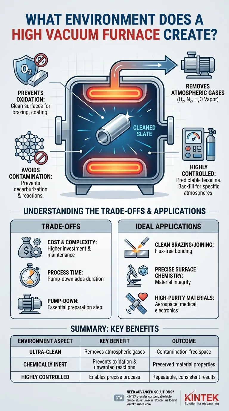Che tipo di ambiente crea un forno ad alto vuoto? Ultra-pulito, inerte e controllato per la lavorazione dei materiali Guida Visiva