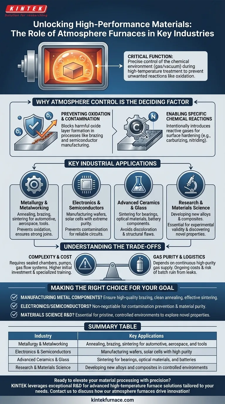 Quais setores usam comumente fornos com atmosfera controlada? Desvende a Precisão no Processamento em Alta Temperatura Guia Visual