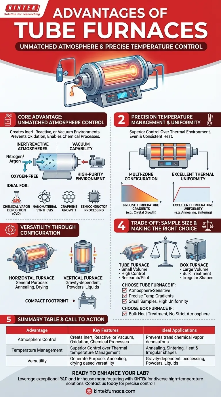 튜브로(Tube Furnace)가 특정 응용 분야에서 갖는 장점은 무엇인가요? 정밀한 분위기 및 온도 제어를 실현하세요 시각적 가이드