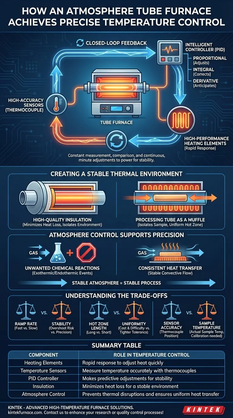 Como um forno tubular de atmosfera atinge controle preciso de temperatura? Domine a Estabilidade da Temperatura para o Seu Laboratório Guia Visual