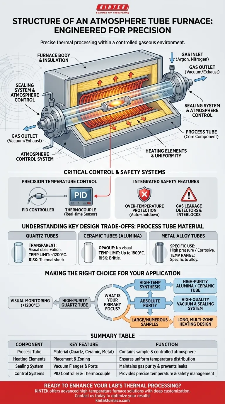 Quais são as características de design estrutural de um forno de tubo com atmosfera? Otimize seu Processamento Térmico com Precisão Guia Visual